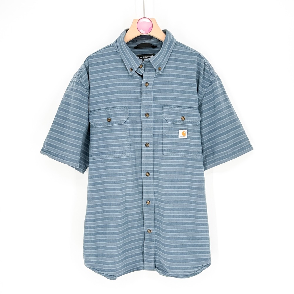 Carhartt Loose Fit Button Down Shirt Workwear Utility Blue Gray Men's‎ Large